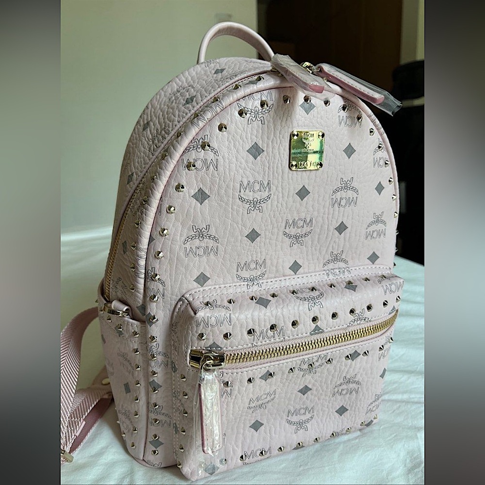 MCM STARK BACKPACK IN STUDDED OUTLINE VISETOS POWDER PINK